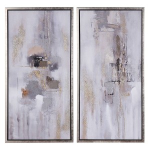 Set of 2 Neutral Smudge Hand Painted Canvas Wall Arts Black/Silver - StyleCraft: Abstract Digital Art, Contemporary Style, 40"x20" - 1 of 4