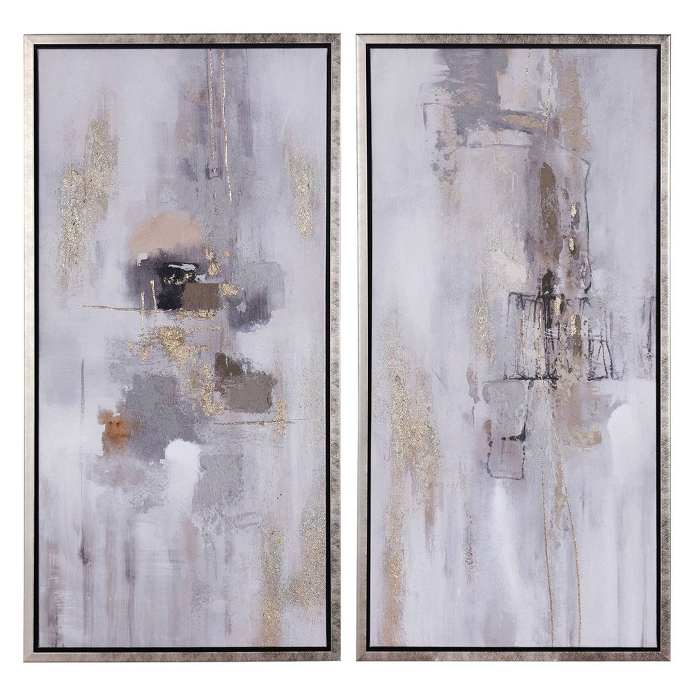 Photos - Wallpaper Set of 2 Neutral Smudge Hand Painted Canvas Wall Arts Black/Silver - Style