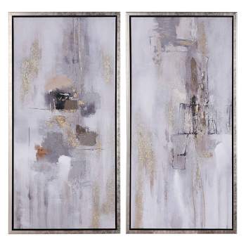 Set of 2 Neutral Smudge Hand Painted Canvas Wall Arts Black/Silver - StyleCraft