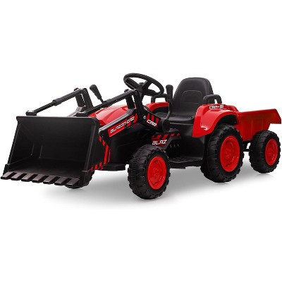 3 in 1 Kids Ride On Tractor with Detachable Trailer, 12V Electric Bulldozer with Shovel Bucket