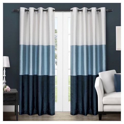 Set Of 2 Pair Chateau Striped Faux Silk Grommet Top Window