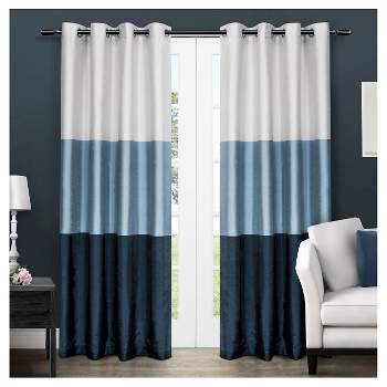 Set of 2 108"x54" Chateau Striped Faux Silk Grommet Top Window Curtain Panel Indigo - Exclusive Home