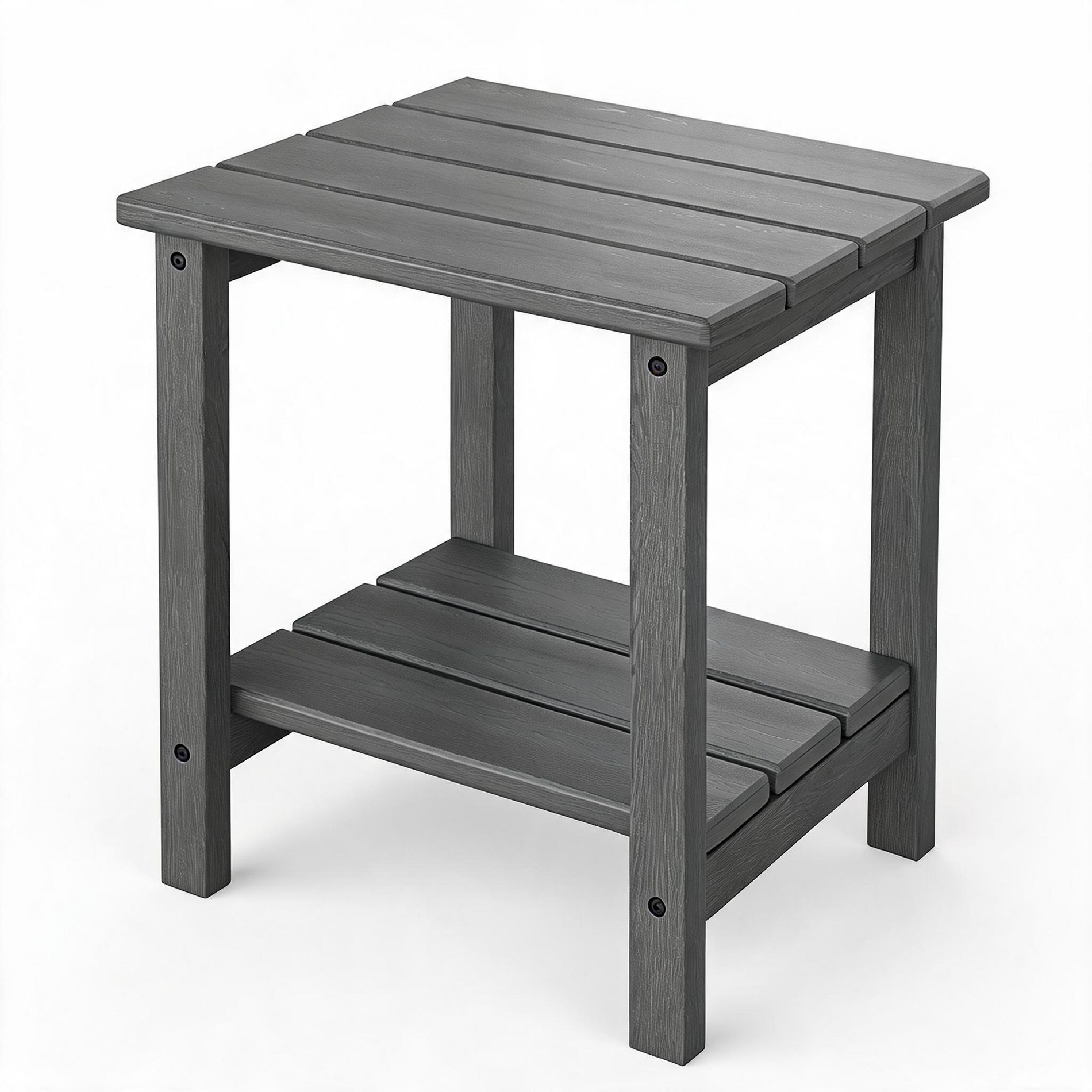 Garvee HDPE 18" Outdoor Side Table, 2-Tier Patio End Table, All-Weather, Wood Texture