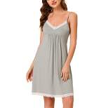 cheibear Womens Nightgown Pajama V Neck Lace Nightdress Sleepwear Lounge Dress