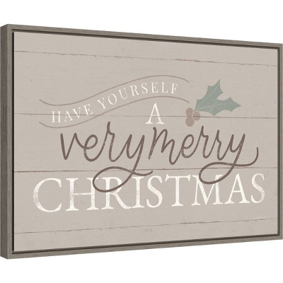 Vintage Christmas Neutral Framed Canvas Wall Art Print