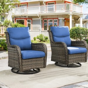 Outdoor Swivel Rocker Patio Chairs - 360 Degree Swivel Glider Seating Wicker Rocking Chairs Set of 2 with High Back for Porch Balcony Deck - 1 of 4