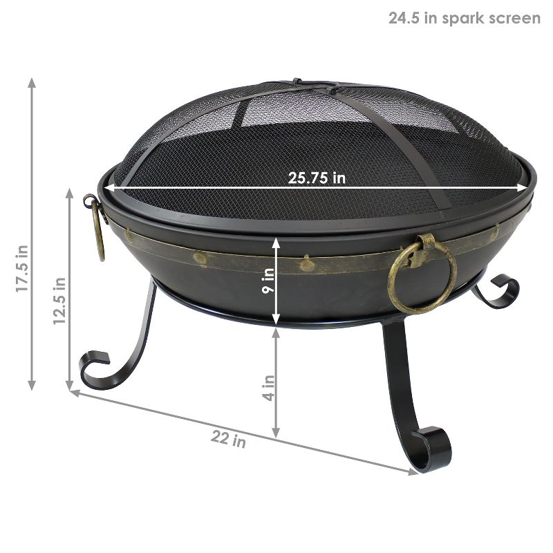 Sunnydaze Outdoor Camping or Backyard Steel Victorian Fire Pit Bowl with Handles and Spark Screen - 25" - Black, 4 of 14