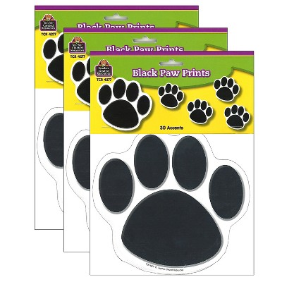 Teacher Created Resources Black Paw Prints Accents 30 Per Pack 3 Packs (TCR4277-3)