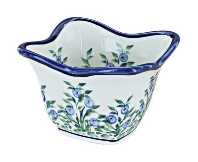 Blue Rose Polish Pottery 1930-Zaklady Small Square Scallop Bowl