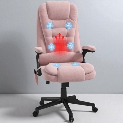 Mshliw Velvet High Back Heated Massage Office Chair with 6-Point Vibration, Reclining Backrest, Adjustable Height, Padded Arms & Remote