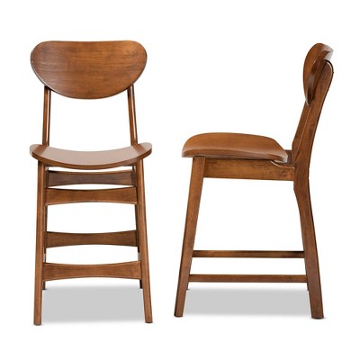 Katya Walnut Brown Wood Adjustable Counter Stools, Set of 2