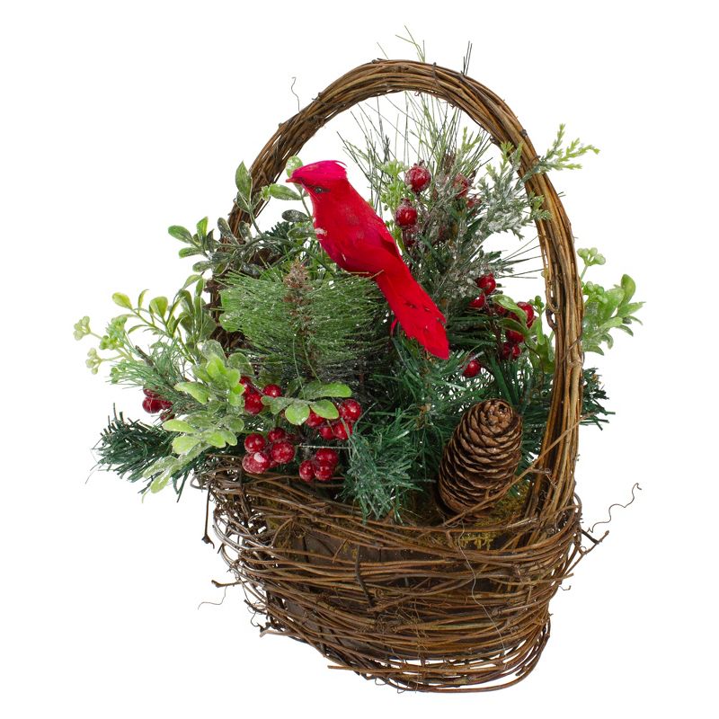 Northlight 12" Red Cardinal with Winter Foliage Twig Basket Christmas Decoration, 4 of 6