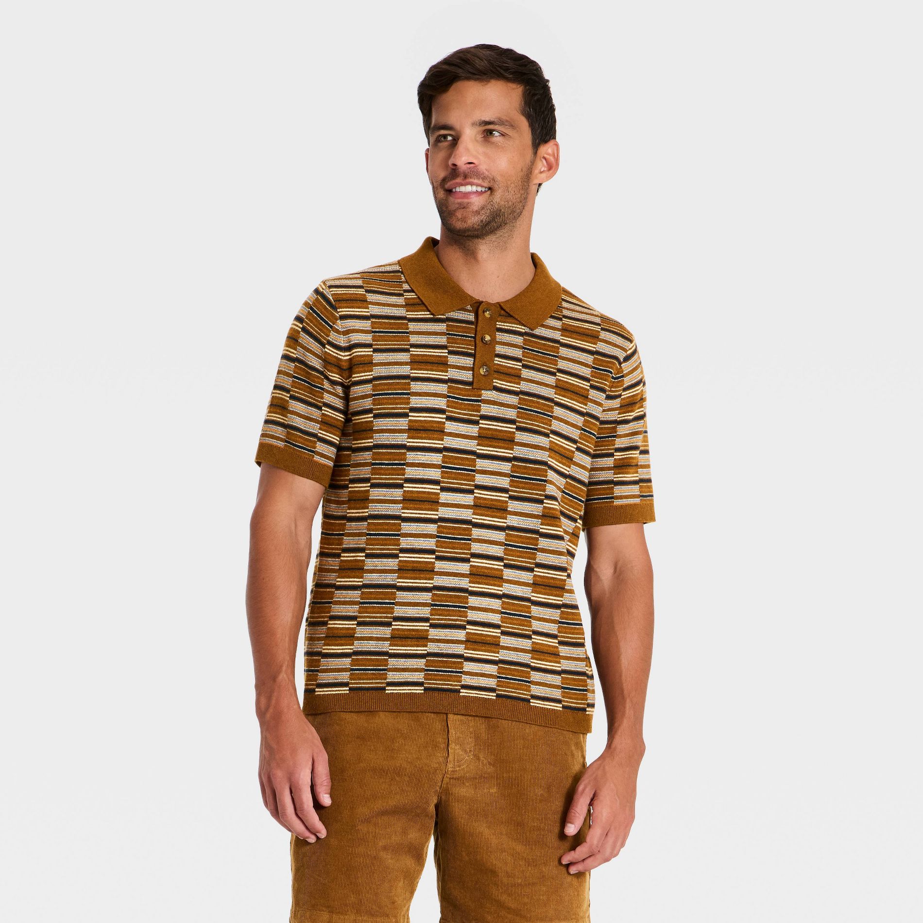 Men's Short Sleeve Jacquared 3 Button Sweater Polo - Goodfellow & Co™