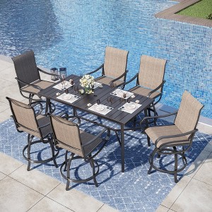 Captiva Designs 7pc Outdoor Patio Slatted Top Rectangle Metal Bar Table & Steel Swivel Bar Stools - 1 of 1