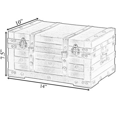 Small Brown Wooden Storage Trunk with Faux Leather Straps