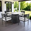 Aluminum Outdoor Dining Table Set for 4, Rounded Square Sintered Stone Table and 4 Armchairs with Sunbrella Cushions - Koiai - 2 of 4