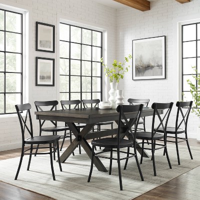 Hayden Matte Black 9-Piece Farmhouse Wood Dining Set with X-Back Chairs