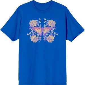 Vintage Floral Gradient Butterfly Adult Crew Neck Short Sleeve Tee - 1 of 2