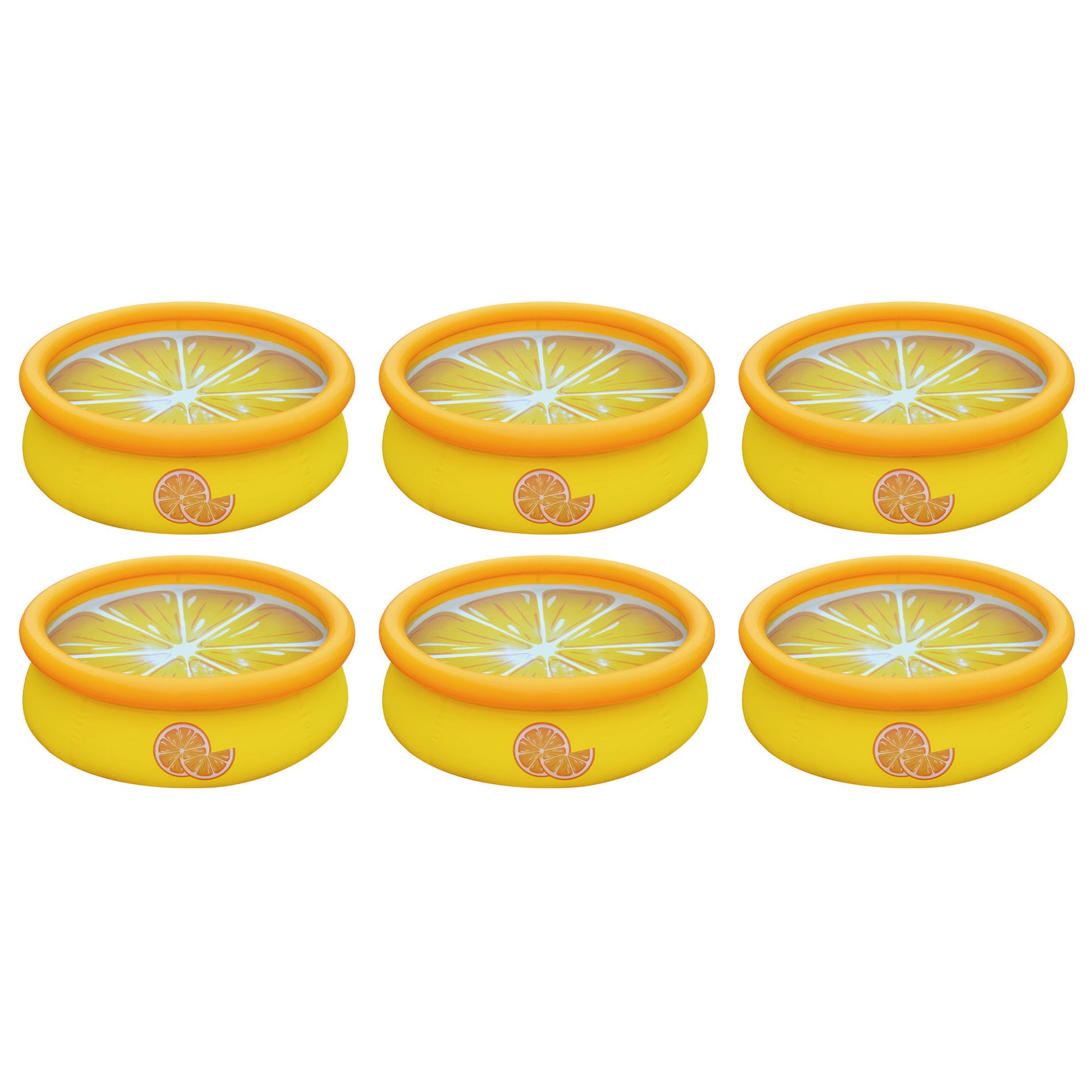 JLeisure Sun Club 3D Orange 5 Foot Round Easy to Set Up Above Ground Inflatable Kiddie Swimming Pool with Built in Drain Plug, 6 Pack, Orange