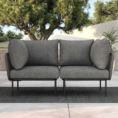 LayinSun 2 Pieces Rope Woven Patio Furniture Set, Modern Modular Sectional Corner Chairs and Upgrade Thickness Cushion