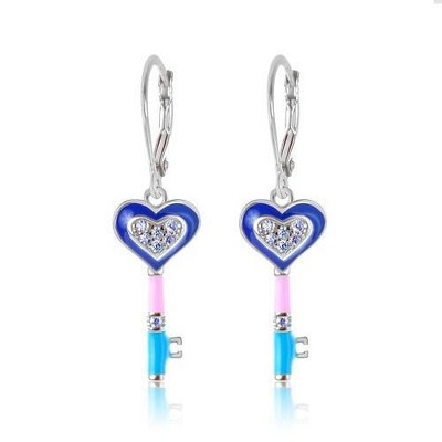 Chanteur Hypoallergenic Kids Jewelry Accessories Heart Key CZ White Gold Palladium Plating Earrings leverback is made from 925 Sterling silver