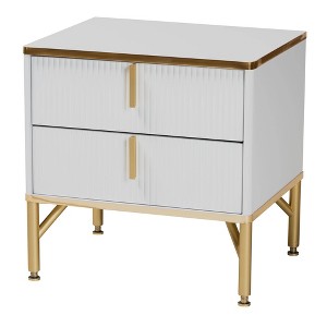 Baxton Studio Lilac Wood And Metal 2 Drawer Nightstand White gold Elegant Bedside Storage With Mirrored Trim Assembly Required Target