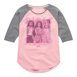 Girls' - Barbie - Girls Run The World Shirt Tail Raglan Graphic T-shirt - 1 of 3