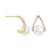 Ross-Simons 8-8.5mm Cultured Pearl and .12 ct. t.w. Diamond Drop Earrings in 14kt Yellow Gold - 3 of 4