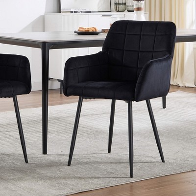 ORRD Dining Chairs Set of 2, Upholstered Velvet Chairs with Armrests, Comfortable and Easy to Clean, for Dining Room, Kitchen, Living Room, Black