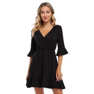 Women's Ruffle Tunic Dress V-Neck Pleated Flowy Skater Dresses - 1 of 4