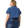Agnes Orinda Women's Plus Size Short Sleeve Button-Down Cropped Denim Jean Jackets - 4 of 4