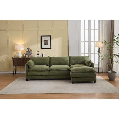 Hyleory Corduroy L-Shaped Sectional Sofa, 3-Seater Couch with Movable Ottoman, Modular Living Room Furniture for Apartments