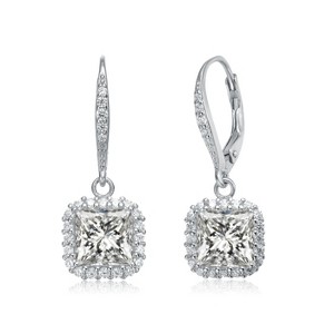 Guili Square Drop Earrings in Sterling Silver with Clear CZ, Rhodium, Gold & Rose Gold Plating – Modern Sparkle with Geometric Elegance - 1 of 4