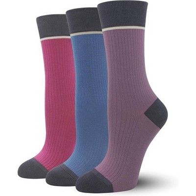 SERISIMPLE Women Viscose Bamboo Womens Crew Socks Dress Chic Colorblock Striped Design Socks 3 Pairs