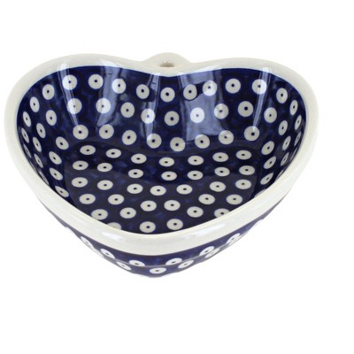 Blue Rose Polish Pottery Dots Heart Bowl