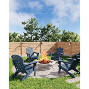 coucheta Folding Adirondack Chairs Set of 4, HDPE Plastic Outdoor Chairs with Wood Texture, Weather Resistant for Deck, Patio, Pool, Backyard - 1 of 4