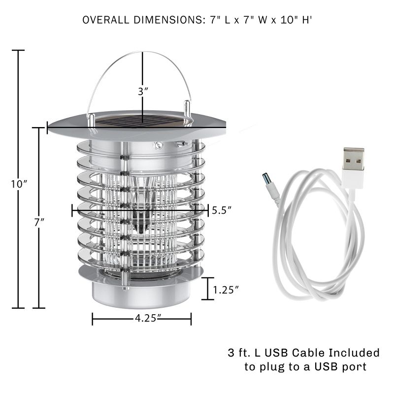 Nature Spring 2-in-1 Portable LED Lantern & Bug Zapper UV Lamp – Silver, 2 of 9