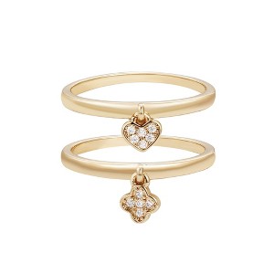 Adornia 14k Gold Plated Dangling CZ Heart and Clover Rings Set - 1 of 4