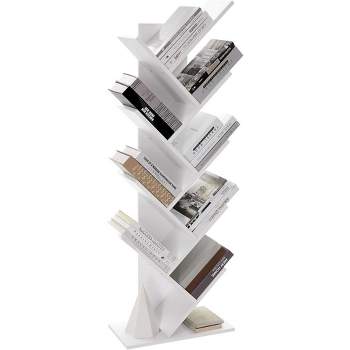 VASAGLE Tree Bookshelf, 8-Tier Small Space-Saving Corner Bookcase, Holds Books, CDs, Games, White