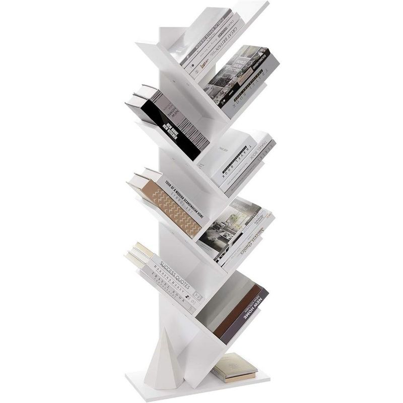 VASAGLE Tree Bookshelf, 8-Tier Small Space-Saving Corner Bookcase, Holds Books, CDs, Games, White, 1 of 7