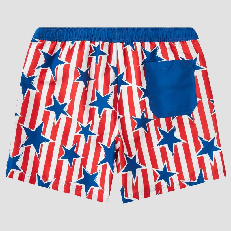 Men's Star Print Striped Americana Swim Shorts - Blue/Red, 2 of 4