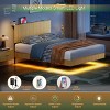 Queen Floating Bed Frame with LED Lights & Charging Station, Heavy Duty Metal Platform with Wavy Headboard-3irtyhousy - 3 of 4