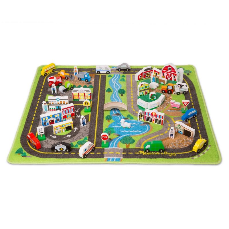 Melissa & Doug Deluxe Activity Road Rug Play Set with 49pc Wooden Vehicles and Play, 1 of 11