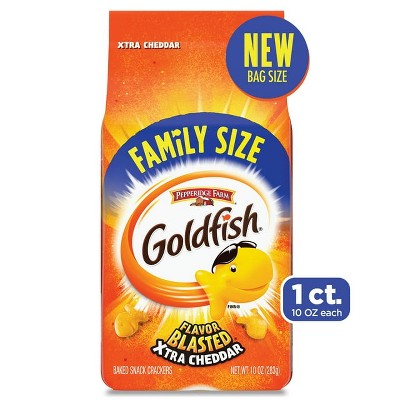 Goldfish Crackers, Flavor Blasted Xtra Cheddar Crackers, Family Size, 10 oz Bag, Pack of 2