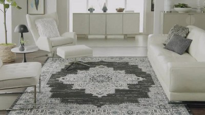 Handmade Blue Geometric Synthetic Rectangular Area Rug