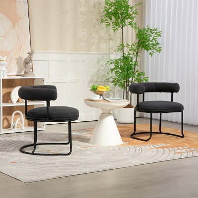 Modern Boucle Curved Backrest Chair Set of 2,Round Upholstered Living Room Chairs,Armless Chairs,Dining Chairs Modern-Cuddlewood