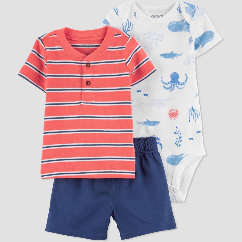Carter's Just One You® Baby Boys' Striped Sea Top & Bottom Set - Orange, 1 of 5