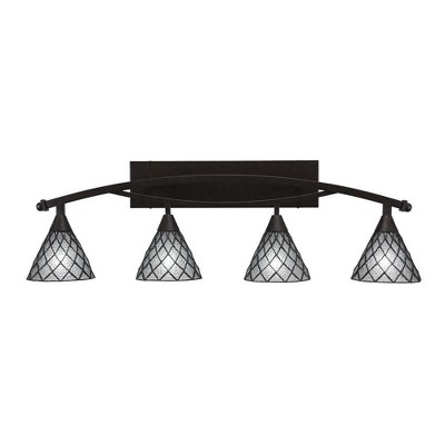Toltec Lighting Bow 4 - Light Vanity in  Bronze with 7" Diamond Ice Art Glass Shade