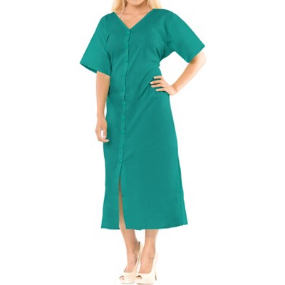 LA LEELA Women's Summer Vacation Beachwear Bathing Suit Cover Ups Swimwear Button Up Long Shirt Beach Dress Large-X-Large Green, Solid