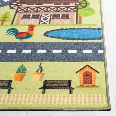 Kids Playhouse Light Green and Dark Gray Square Area Rug